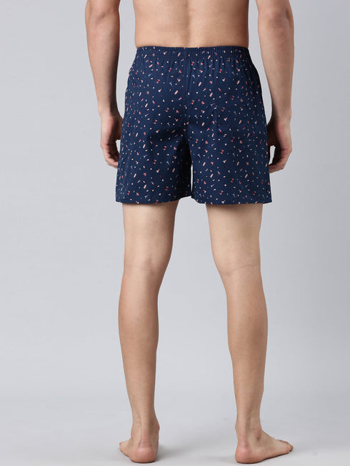 Navy Blue Printed Pure Cotton Boxer